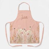桃の水色ヤナギのピンクのボホ エプロン (正面)