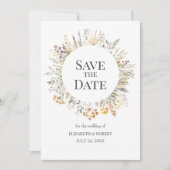 桃の水色ワイルドフラワー日付を保存 招待状 (正面)