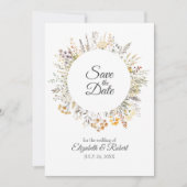 桃の水色ワイルドフラワー日付を保存 招待状 (正面)