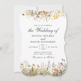 桃の水色ワイルドフラワー牧草地の結婚式の招待 招待状