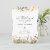 桃の水色ワイルドフラワー牧草地の結婚式の招待 招待状 (スタンド正面)