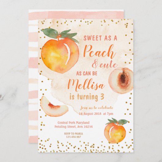 桃の汗が3誕生日 招待状 (正面/裏面)