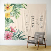 桃の熱帯の花結婚の背景 タペストリー (インサイチュ(横))