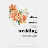 桃の牡丹とバラの結婚歓迎 アクリルサイン (正面)