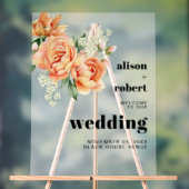 桃の牡丹とバラの結婚歓迎 アクリルサイン (ニュートラル)