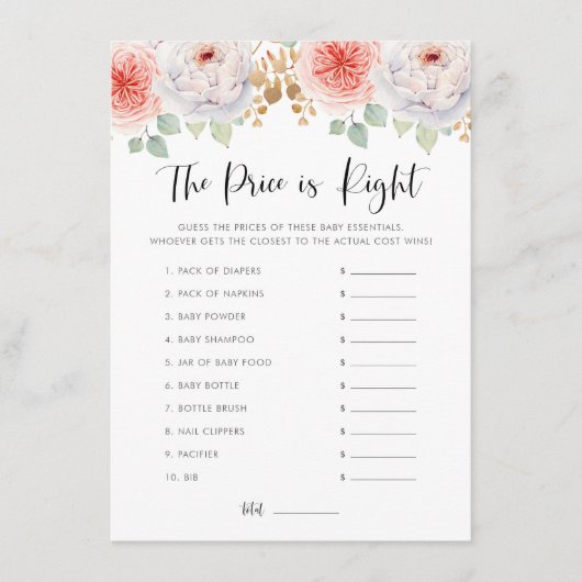 桃の牡丹と金ゴールド葉は、価格ゲームを推測 エンクロージャーカード (正面)