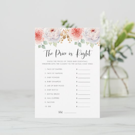 桃の牡丹と金ゴールド葉は、価格ゲームを推測 エンクロージャーカード (スタンド正面)