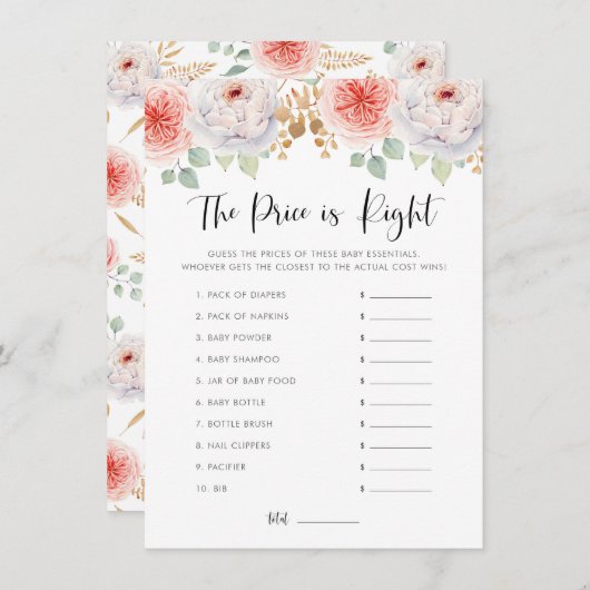 桃の牡丹と金ゴールド葉は、価格ゲームを推測 エンクロージャーカード (正面/裏面)