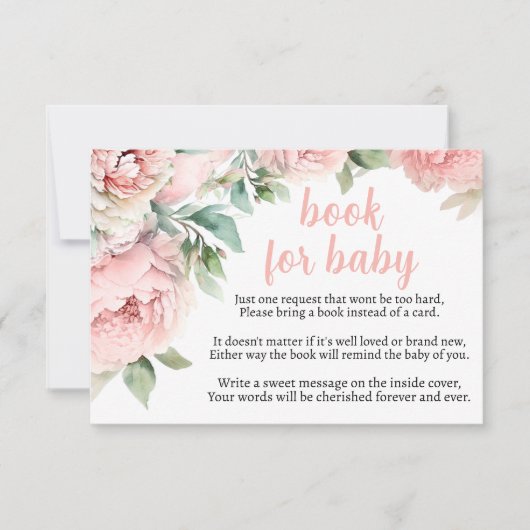 桃の牡丹の女の子の赤ちゃんシャワー囲いカード 出欠カード (正面)