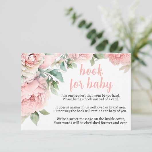 桃の牡丹の女の子の赤ちゃんシャワー囲いカード 出欠カード (スタンド正面)