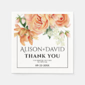 桃の牡丹の花とタイポグラフィ結婚の スタンダードカクテルナプキン (正面)