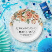 桃の牡丹の花とタイポグラフィ結婚の ペーパープレート (パーティー)