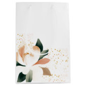 桃の牡丹の花と斑点のあるドット ミディアムペーパーバッグ (正面)