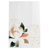 桃の牡丹の花と斑点のあるドット ミディアムペーパーバッグ (裏面)