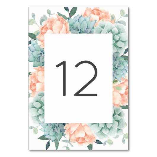 桃の牡丹の花の多肉付きテーブル番号 テーブルナンバー (裏面)