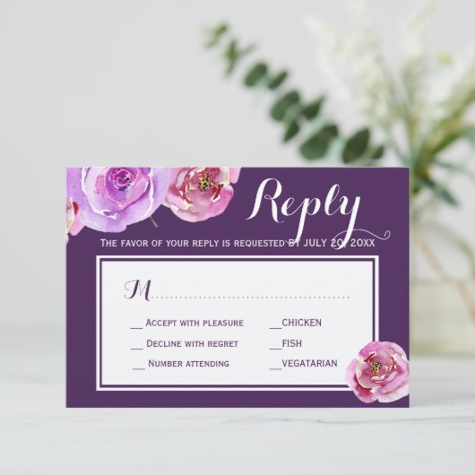 桃の牡丹結婚梅の応答の食事の選択RSVP 出欠カード (スタンド正面)