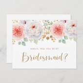 桃の牡丹葉金ゴールドは私の花嫁になる インビテーションポストカード (正面/裏面)