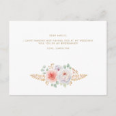 桃の牡丹葉金ゴールドは私の花嫁になる インビテーションポストカード (裏面)