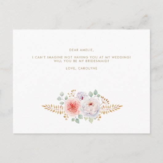 桃の牡丹葉金ゴールドは私の花嫁になる インビテーションポストカード (裏面)