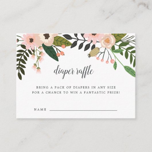 桃の牧草地ベビーシャワーおむつラッフルカード エンクロージャーカード (正面)