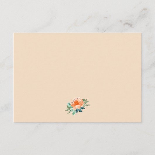 桃の玉ティール（緑がかった色）フローラウェディングレセプションカード エンクロージャーカード (裏面)