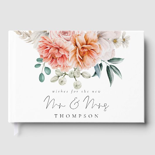 桃の珊瑚牡丹の花模様が新しいミセスを願う ゲストブック (正面)