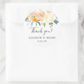 桃の珊瑚色の青い花の水彩ウェディングギフト ラウンドシール (バッグ)