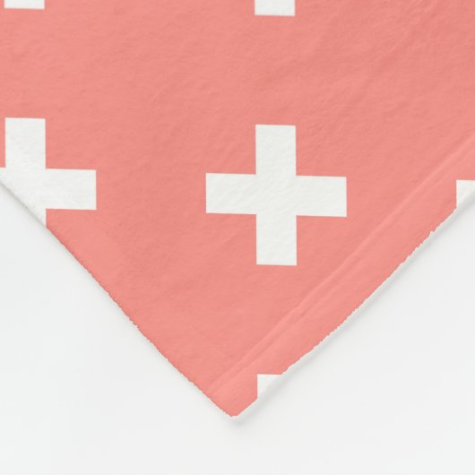 桃の白い十字縫い フリースブランケット (角)