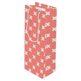 桃の白い十字縫い ワインギフトバッグ
