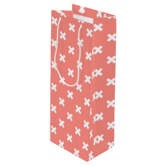 桃の白い十字縫い ワインギフトバッグ (正面アングル)