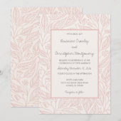 桃の白い手描き結婚葉 招待状 (正面/裏面)