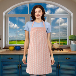 桃の白い花柄の名前 エプロン