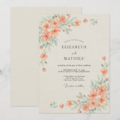 桃の精緻な水彩結婚式 招待状 (正面/裏面)
