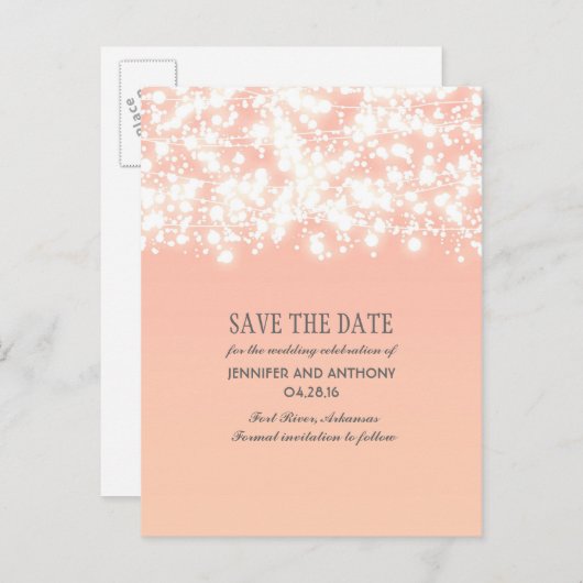 桃の糸のエレガント光は日付を保存 案内ポストカード (正面/裏面)