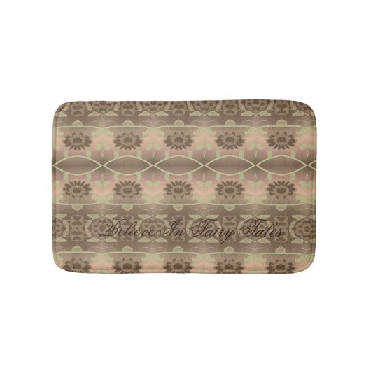 桃の緑と茶色を有するデザイナーフローラマット バスマット (正面)