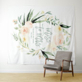 桃の緑の花のウェディングシャワーの装飾「ミス」から「ミセス」へ タペストリー (インサイチュ(横))