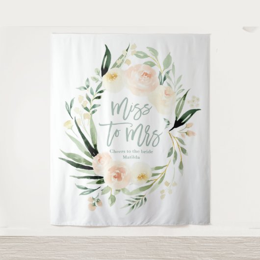 桃の緑の花のプリンセスシャワー Miss to Mrs タペストリー (正面)