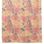 桃の縁に花を配る シャワーカーテン (正面)