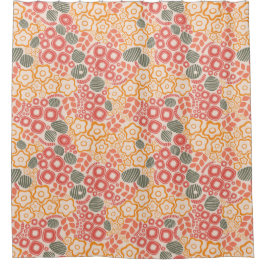 桃の縁に花を配る シャワーカーテン