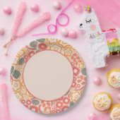 桃の縁に花を配る|紙プレート ペーパープレート (パーティー)