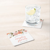 桃の繊細なフローラカップルのシャワー スクエアペーパーコースター (インサイチュ)