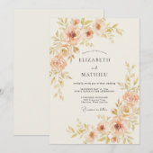 桃の繊細なボタニカル スプリング ウェディング 招待状 (正面/裏面)