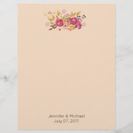 桃の背景にピンクとオレンジの花束