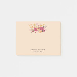 桃の背景にピンクとオレンジの花束 ポストイット