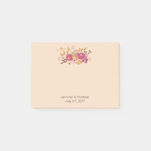 桃の背景にピンクとオレンジの花束 ポストイット (正面)