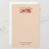 桃の背景にピンクとオレンジの花束 便箋 (正面/裏面)