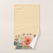 桃の背景にピンクのバラの薄紫の芽 バスタオルセット (ハンドタオル)