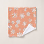 桃の背景に白い3-d雪の結晶 バスタオルセット (ウォッシュタオル)