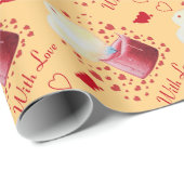 桃の背景ロマンチックなハート型の炎 ラッピングペーパー (ロールコーナー)