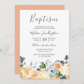 桃の花かわいらし春女の子または男の子バプテスマ 招待状 (正面/裏面)